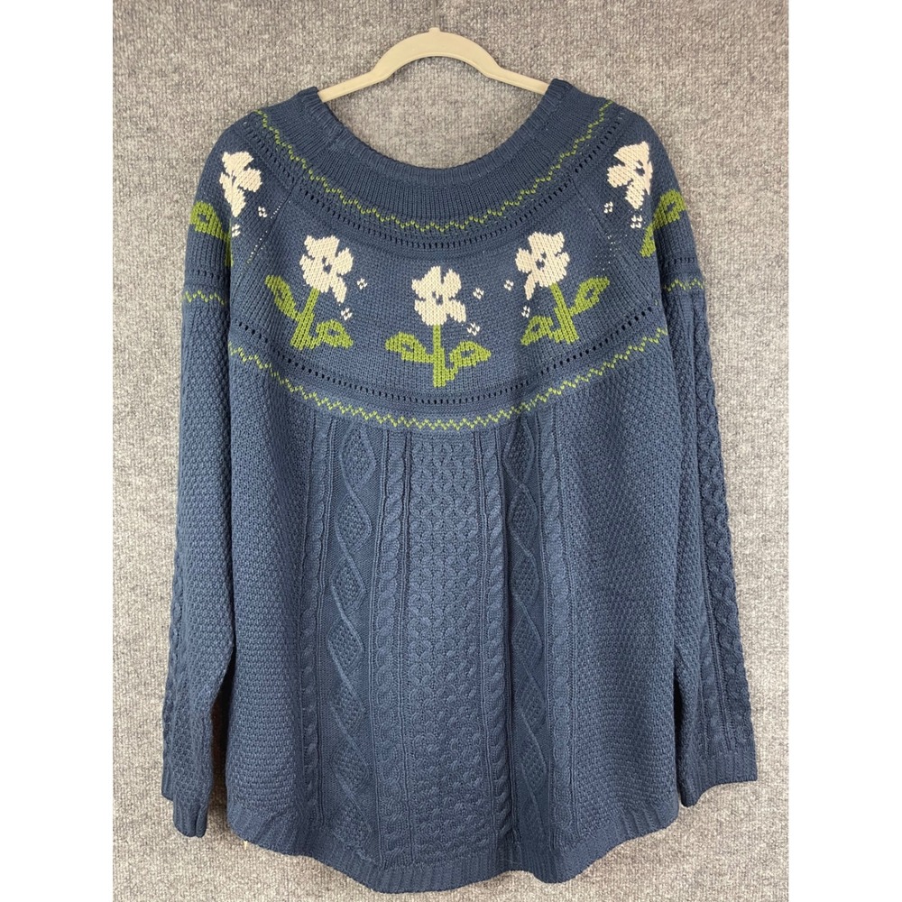 BloomChic Sweater Womens 18-20 Blue NWT Floral Cable Knit Cottagecore Pullover - Picture 6 of 10